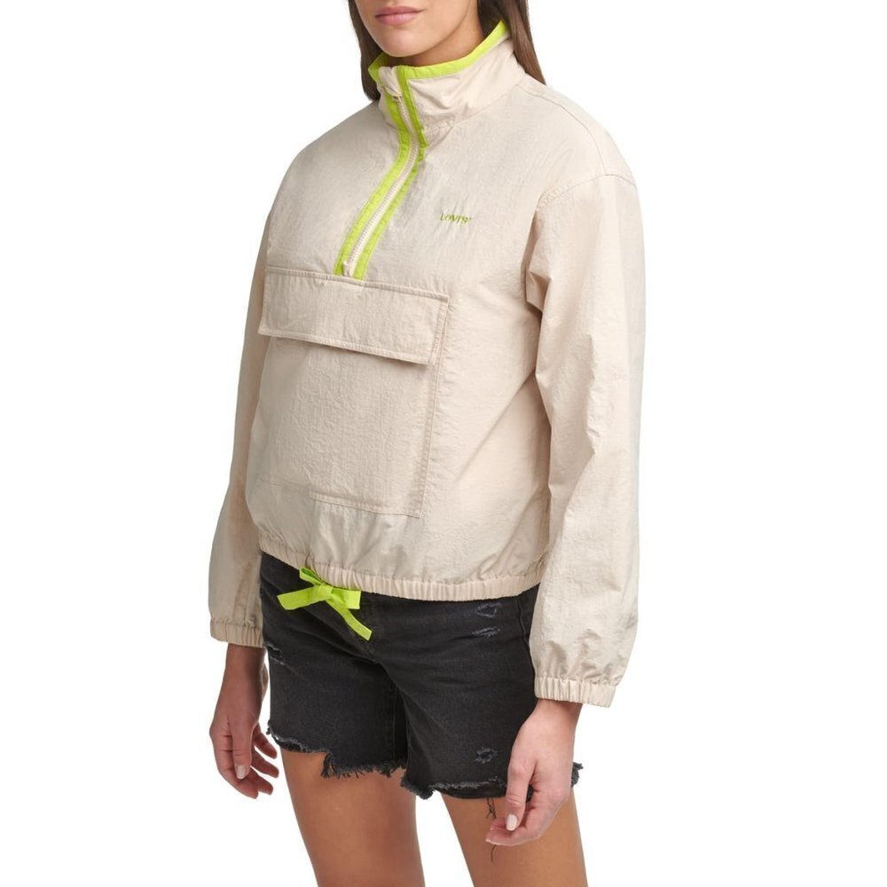 LEVI'S Women's Taslan Windbreaker Anorak Jacket Size Medium Color-Khaki Neon Gre
